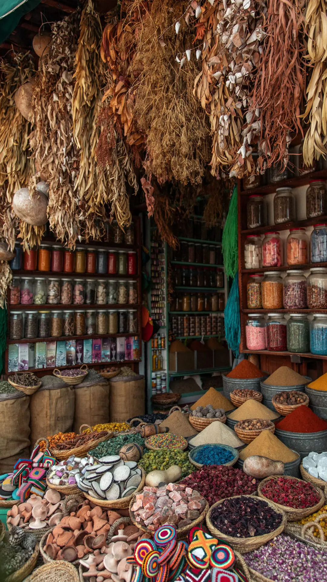 Marrakech’s spice markets are a feast for the senses — bursts of color, bold scents, and rich flavors like saffron, cumin, and ras el hanout, all rooted in Morocco’s culinary soul.